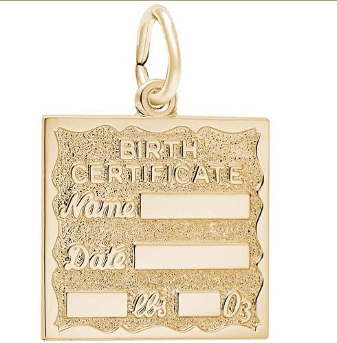 Birth Cirtificate Charm Gold Plate - Rembrandt - Gaines Jewelers