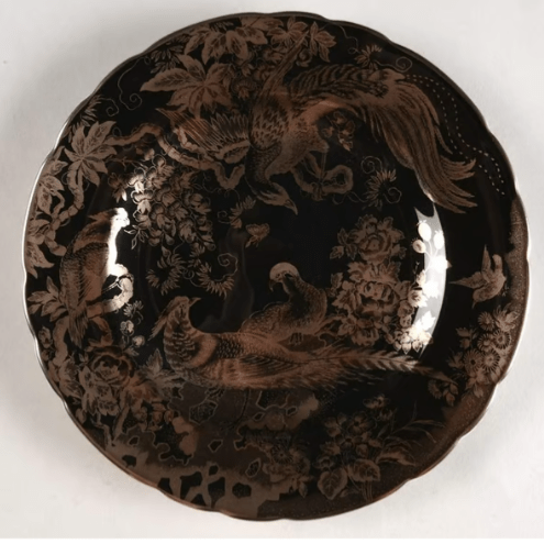 * Black Accent Aves Platinum Salad Plate - Royal Crown Derby - Gaines Jewelers