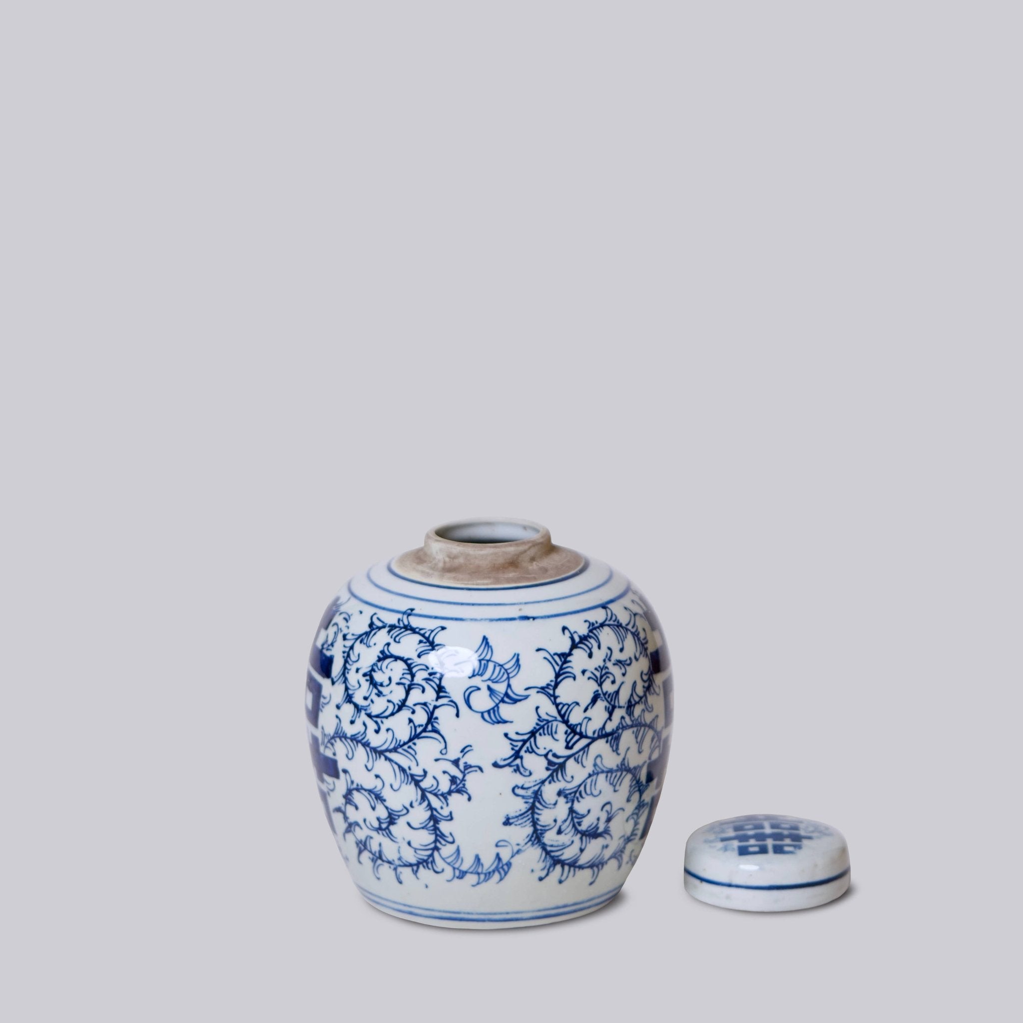 Blue and White Porcelain Double Happiness Round Storage Jar - Cobalt Guild - Gaines Jewelers