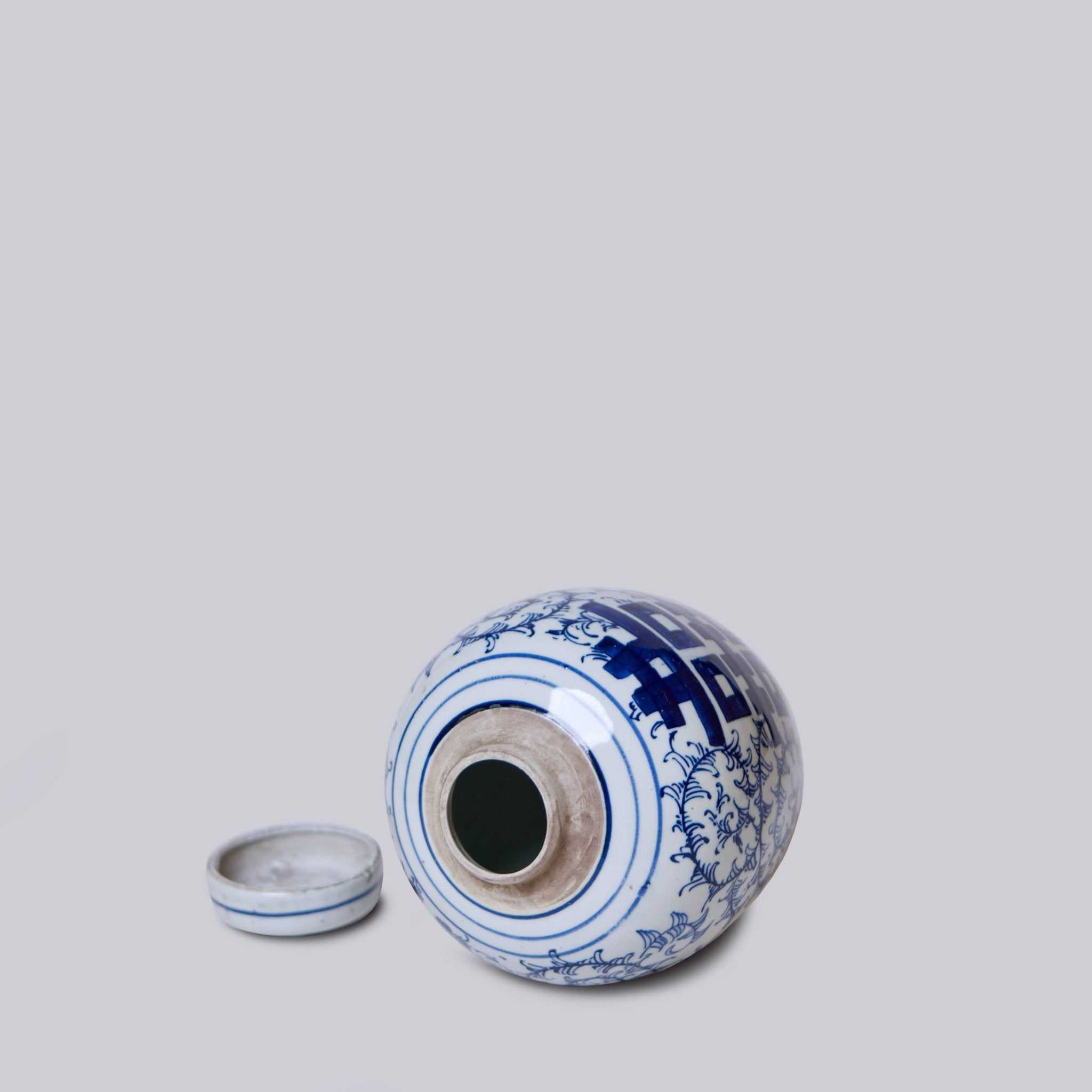 Blue and White Porcelain Double Happiness Round Storage Jar - Cobalt Guild - Gaines Jewelers
