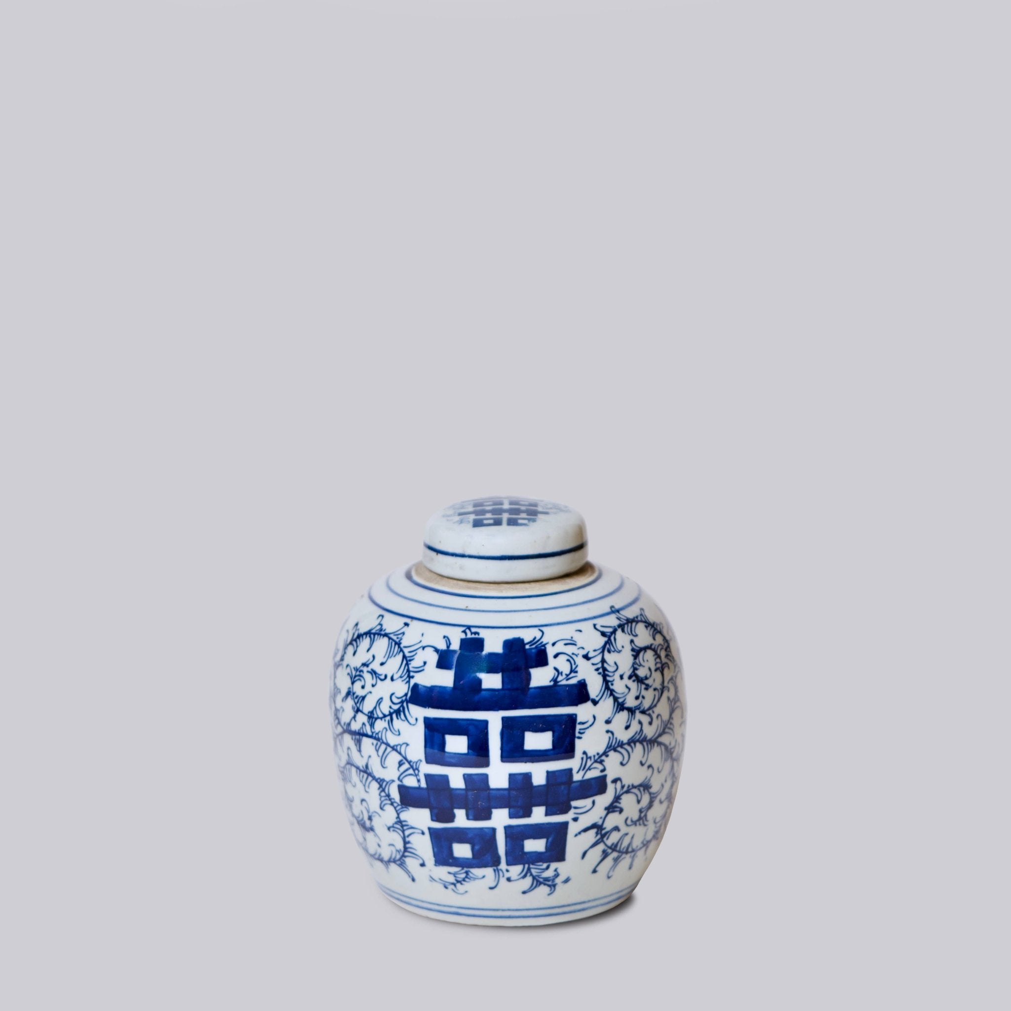 Blue and White Porcelain Double Happiness Round Storage Jar - Cobalt Guild - Gaines Jewelers