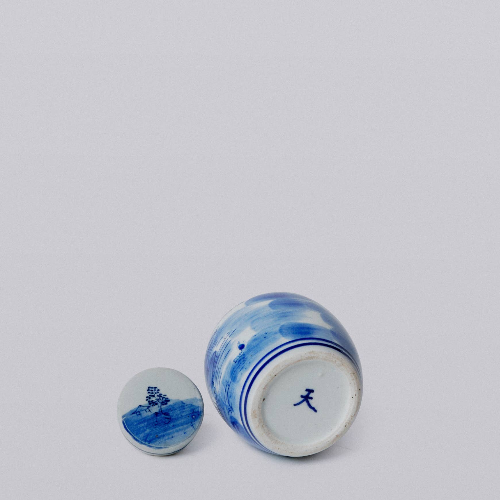 Blue and White Porcelain Mini Landscape Round Storage Jar - Cobalt Guild - Gaines Jewelers