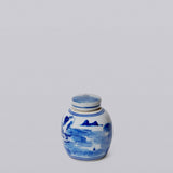Blue and White Porcelain Mini Landscape Round Storage Jar - Cobalt Guild - Gaines Jewelers