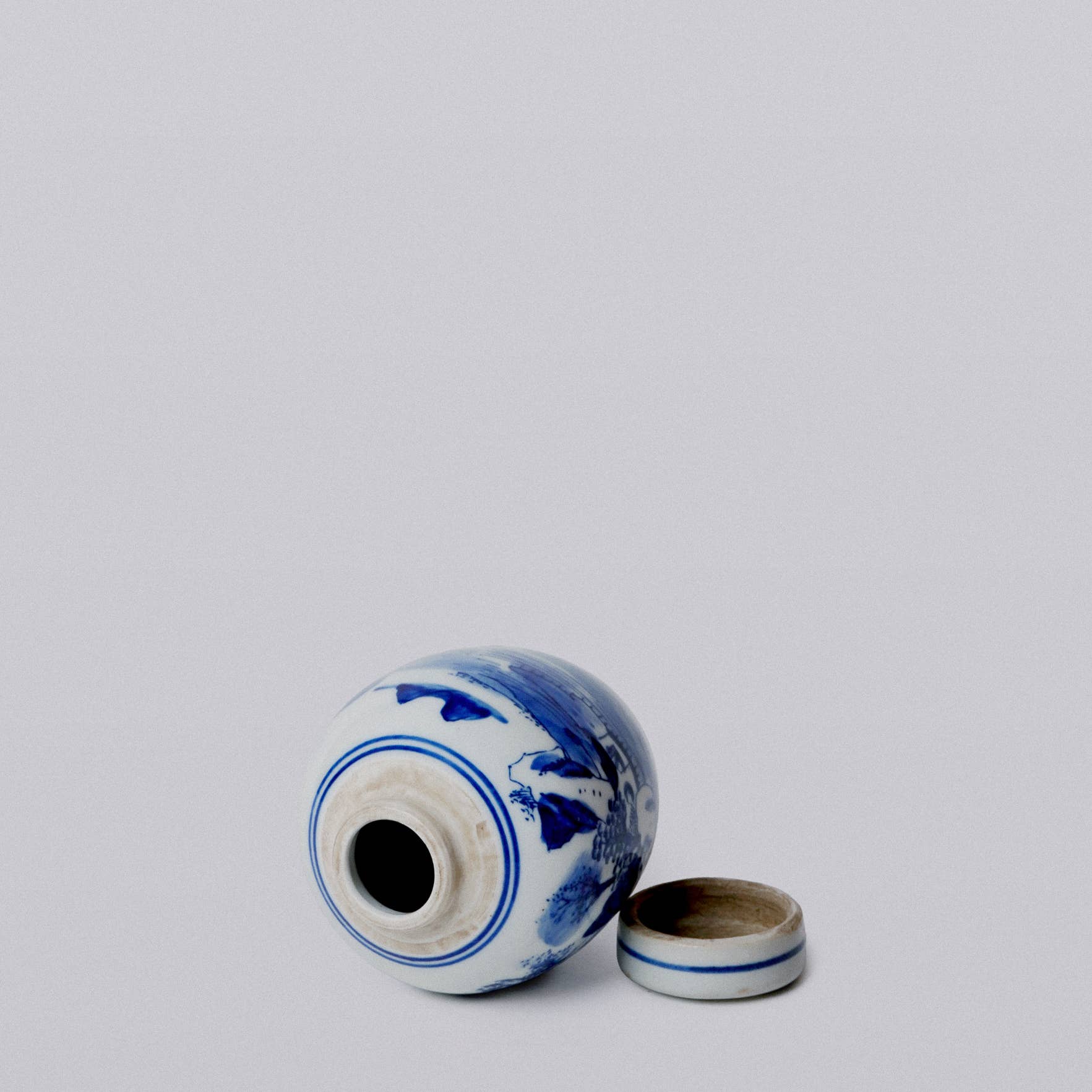 Blue and White Porcelain Mini Landscape Round Storage Jar - Cobalt Guild - Gaines Jewelers