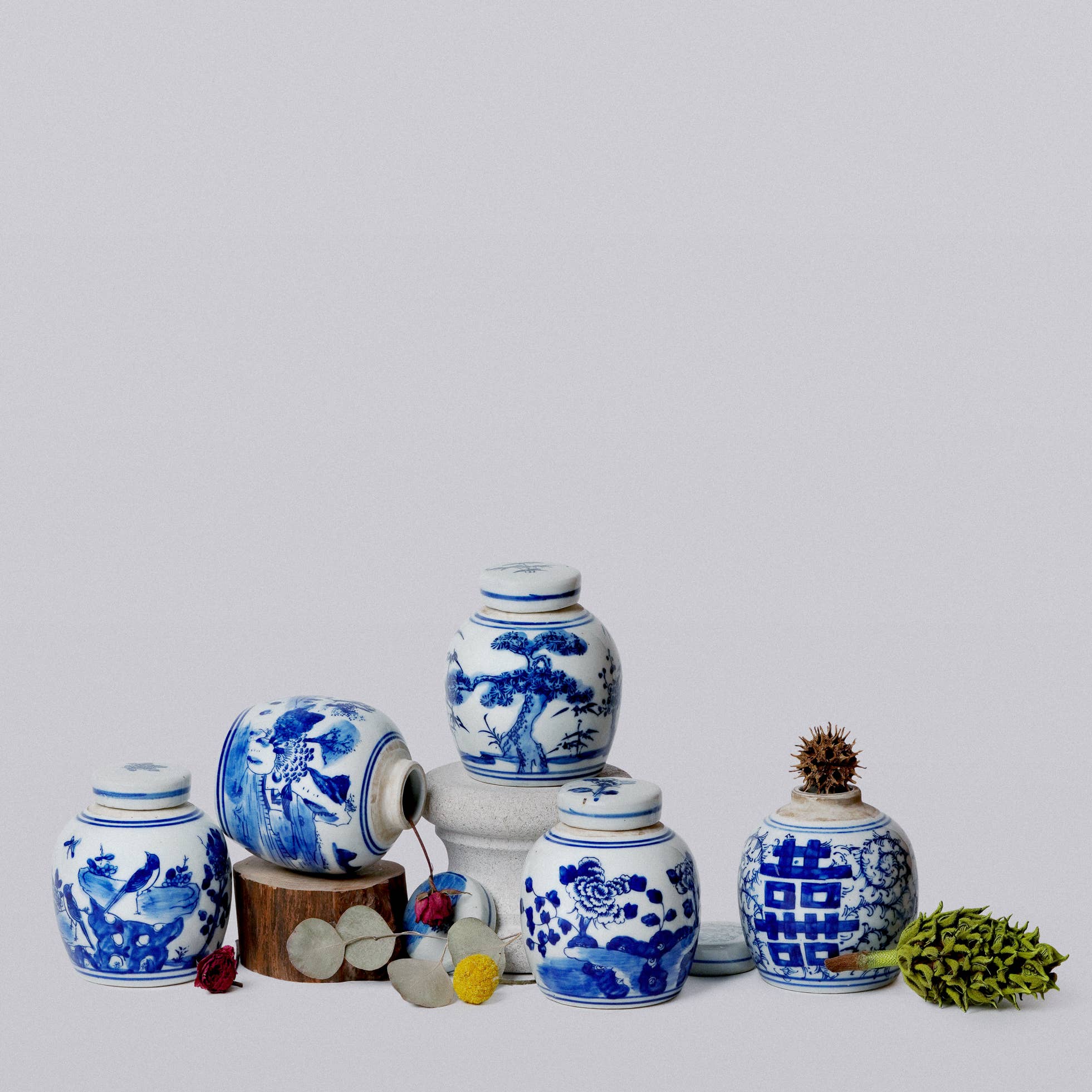 Blue and White Porcelain Mini Landscape Round Storage Jar - Cobalt Guild - Gaines Jewelers