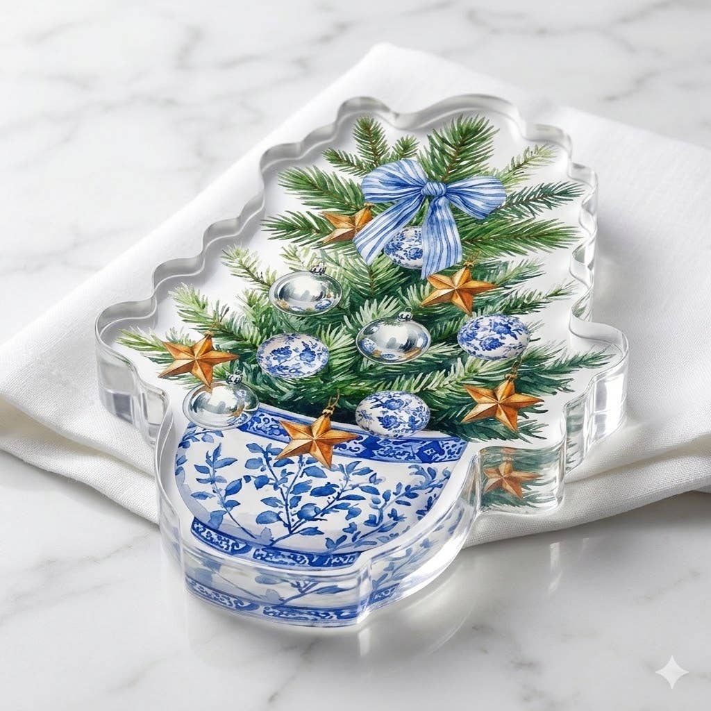 Blue Christmas Acrylic Napkin Weight - Maven Home - Gaines Jewelers