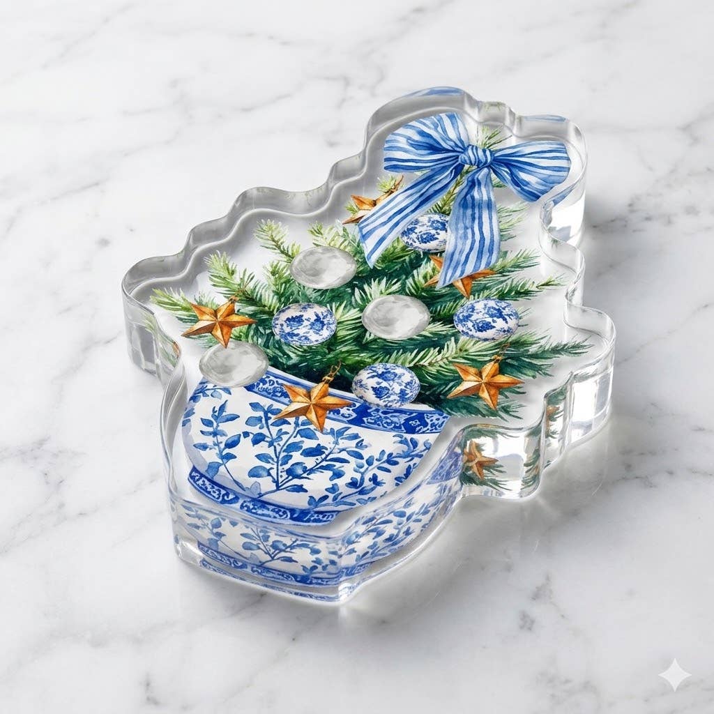 Blue Christmas Acrylic Napkin Weight - Maven Home - Gaines Jewelers