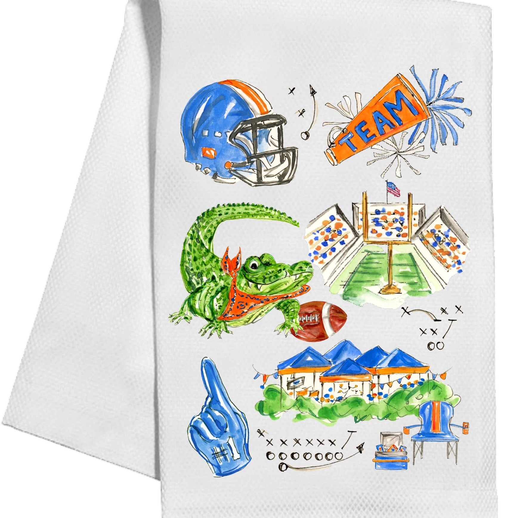 Blue & Orange Gator Football Icons Kitchen Towel - RosanneBeck Collections - Gaines Jewelers