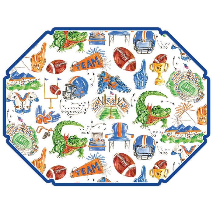 Blue, Orange Gator Football Icons Posh Die - Cut Placemat - RosanneBeck Collections - Gaines Jewelers