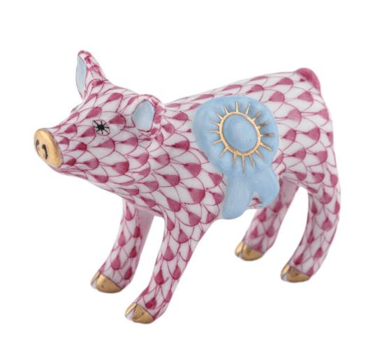 Blue Ribbon Pig in Raspberry - Herend - Gaines Jewelers