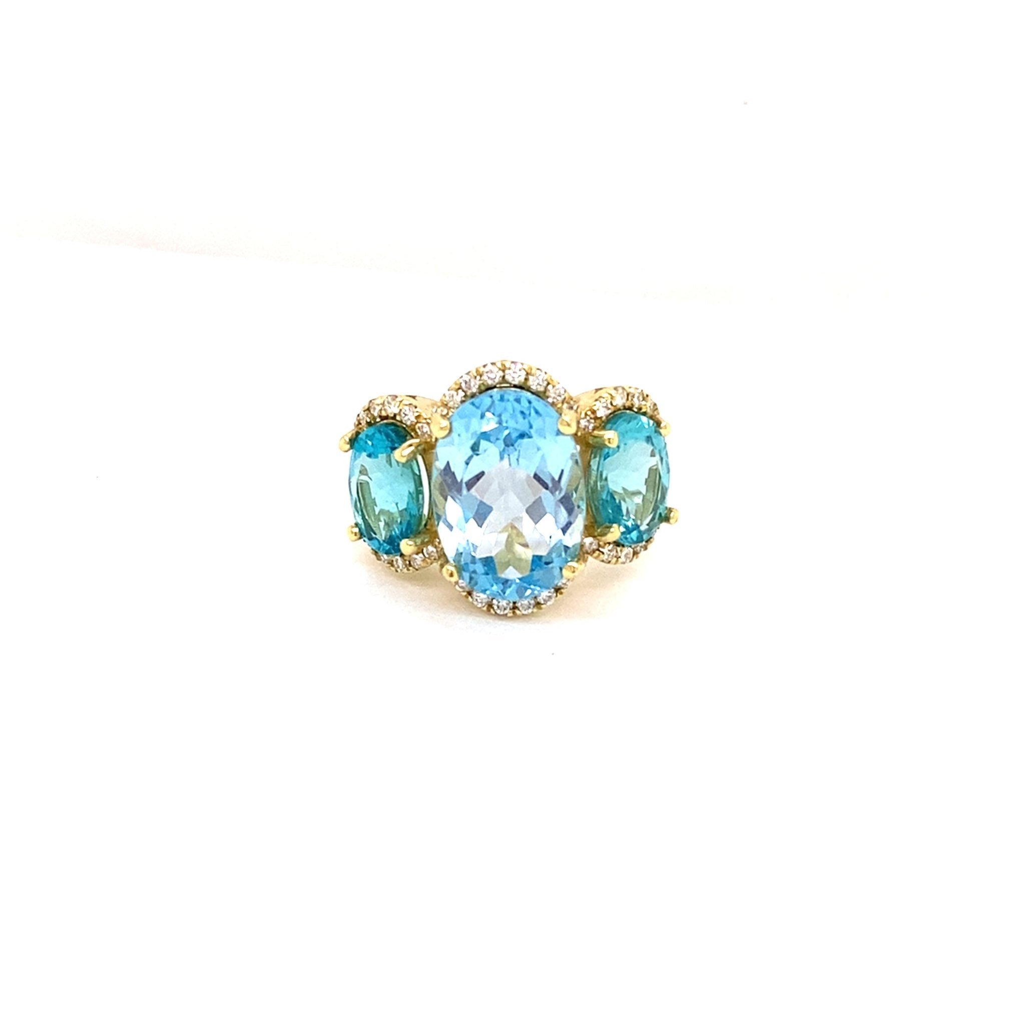 Blue Topaz and Apatite Ring with Diamonds 14kt Yellow Gold 0.46ctw - Raymond Mazza - Gaines Jewelers