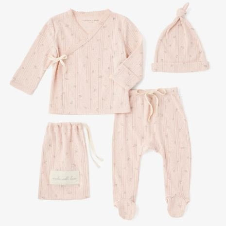 Blush Floral Organic Cotton Pointelle Layette 3 Pc Gift Set - Elegant Baby - Gaines Jewelers