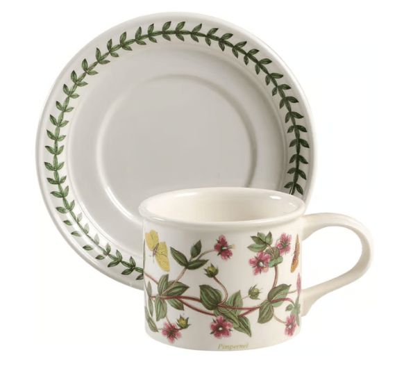 * Botanic Garden Drum Flat Cup & Saucer Set - Pimpernel - Portmeirion - Gaines Jewelers