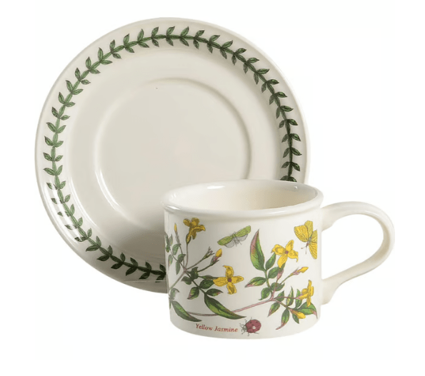 * Botanic Garden Drum Flat Cup & Saucer Set - Yellow Jasmine - Portmeirio - Gaines Jewelers