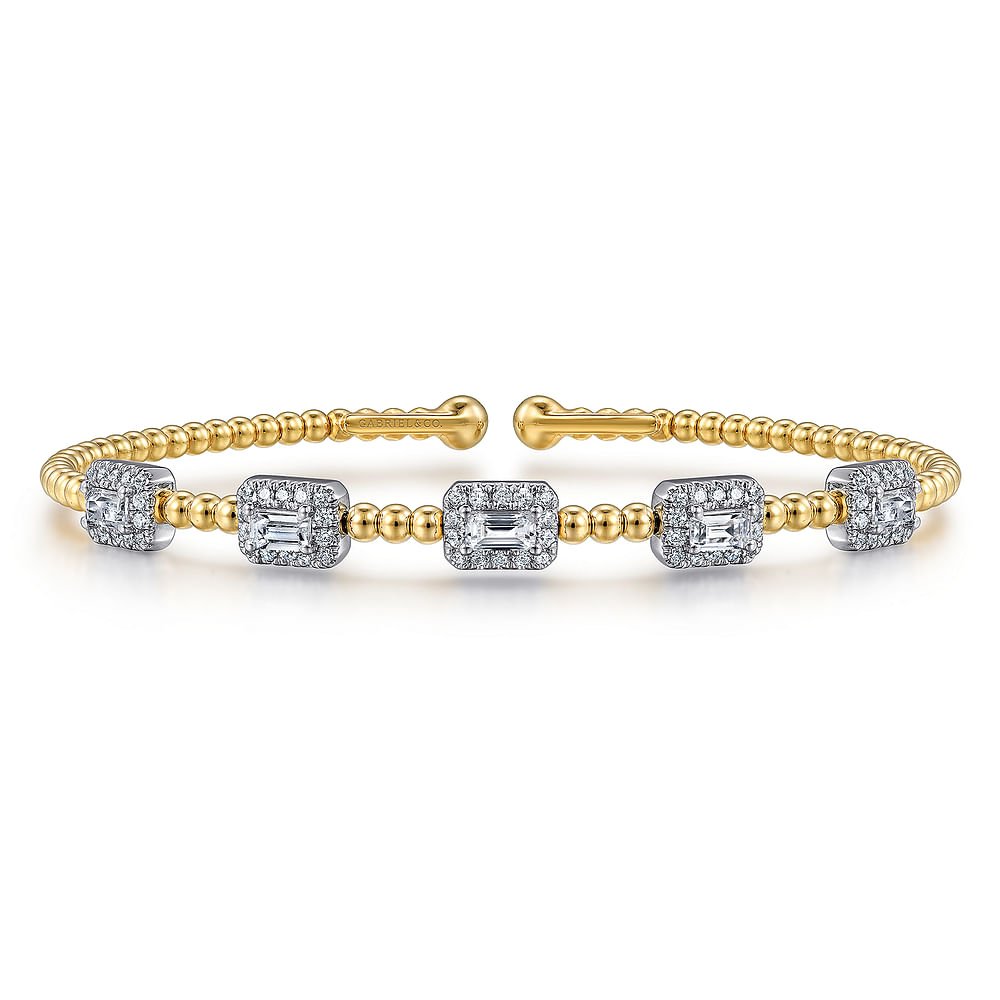 Bracelet - 14k Mix of White and Yellow Gold Diamond Bangle with lock - Gaines Jewelers