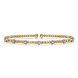 Bracelet - 14k yellow gold bead cuff 7 diamond stations on top by Gabriel & Co. - Gaines Jewelers