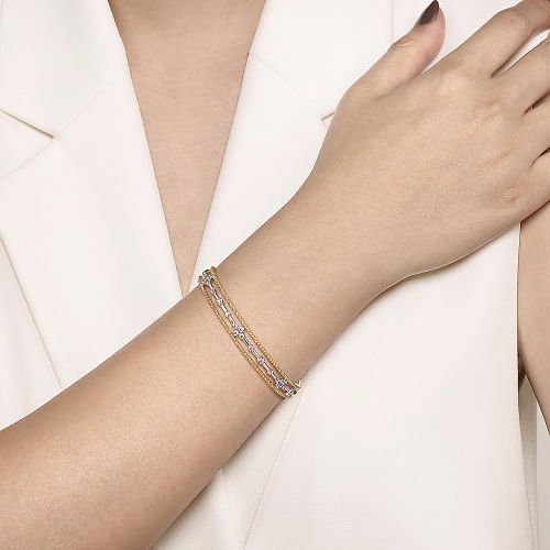 Bracelet 2 - tone diamond cuff bangle - Gaines Jewelers