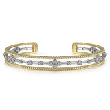 Bracelet 2 - tone diamond cuff bangle - Gaines Jewelers