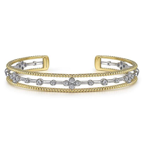 Bracelet 2 - tone diamond cuff bangle - Gaines Jewelers