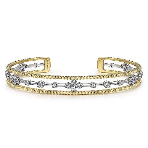 Bracelet 2 - tone diamond cuff bangle - Gaines Jewelers