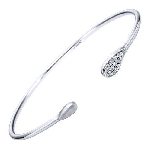 Bracelet- .925 Bangle flex cuff with diamond cap on 1 side - Gaines Jewelers