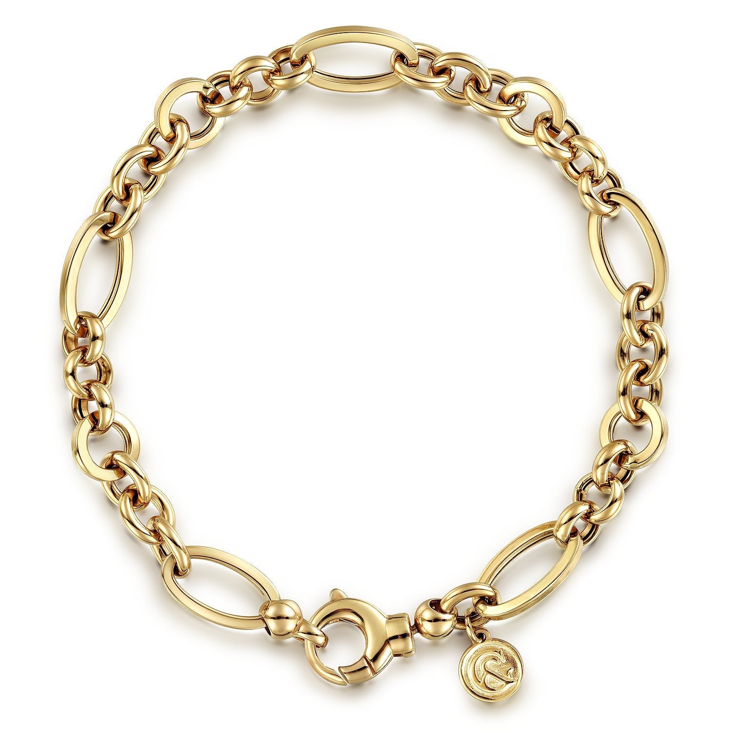 Bracelet all gold with assorted links 14kt yellow gold by Gabriel - Gaines Jewelers