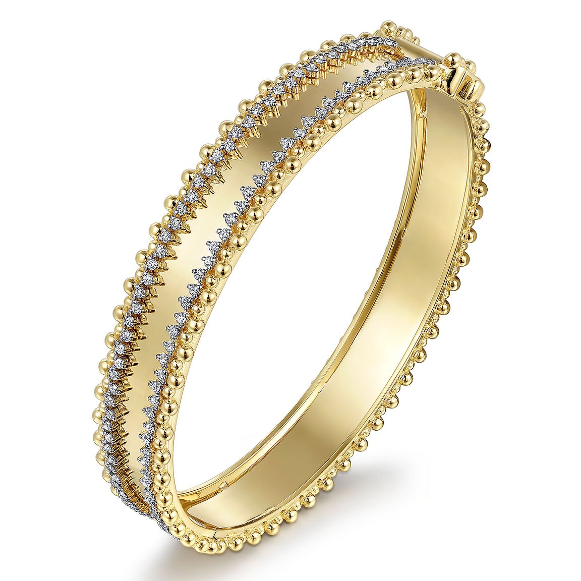 Bracelet bangle with flat top edged with diamonds 14kt yellow gold - Gaines Jewelers