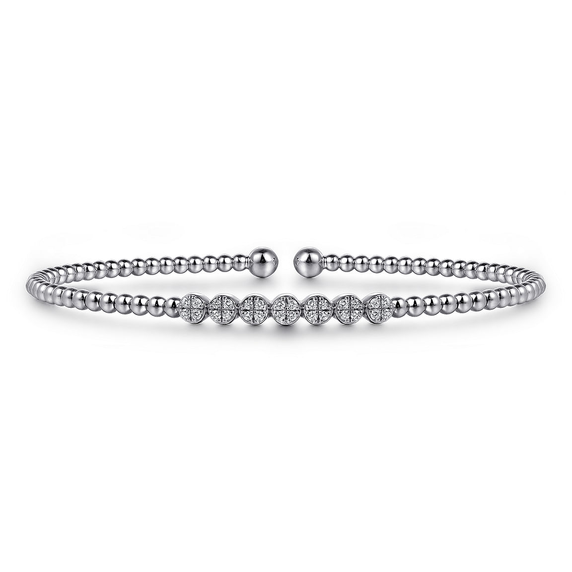 Bracelet diamond flex cuff bangle with 7 top clusters 14kt white gold by Gabriel - Gaines Jewelers