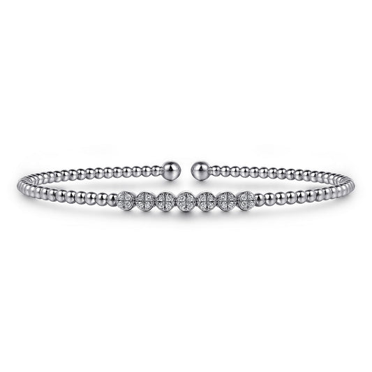 Bracelet diamond flex cuff bangle with 7 top clusters 14kt white gold by Gabriel - Gaines Jewelers