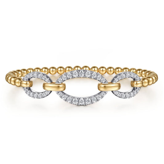 Bracelet flex bangle with 3 diamond open ovals on top 2 - tone karat gold by Gabriel - Gaines Jewelers