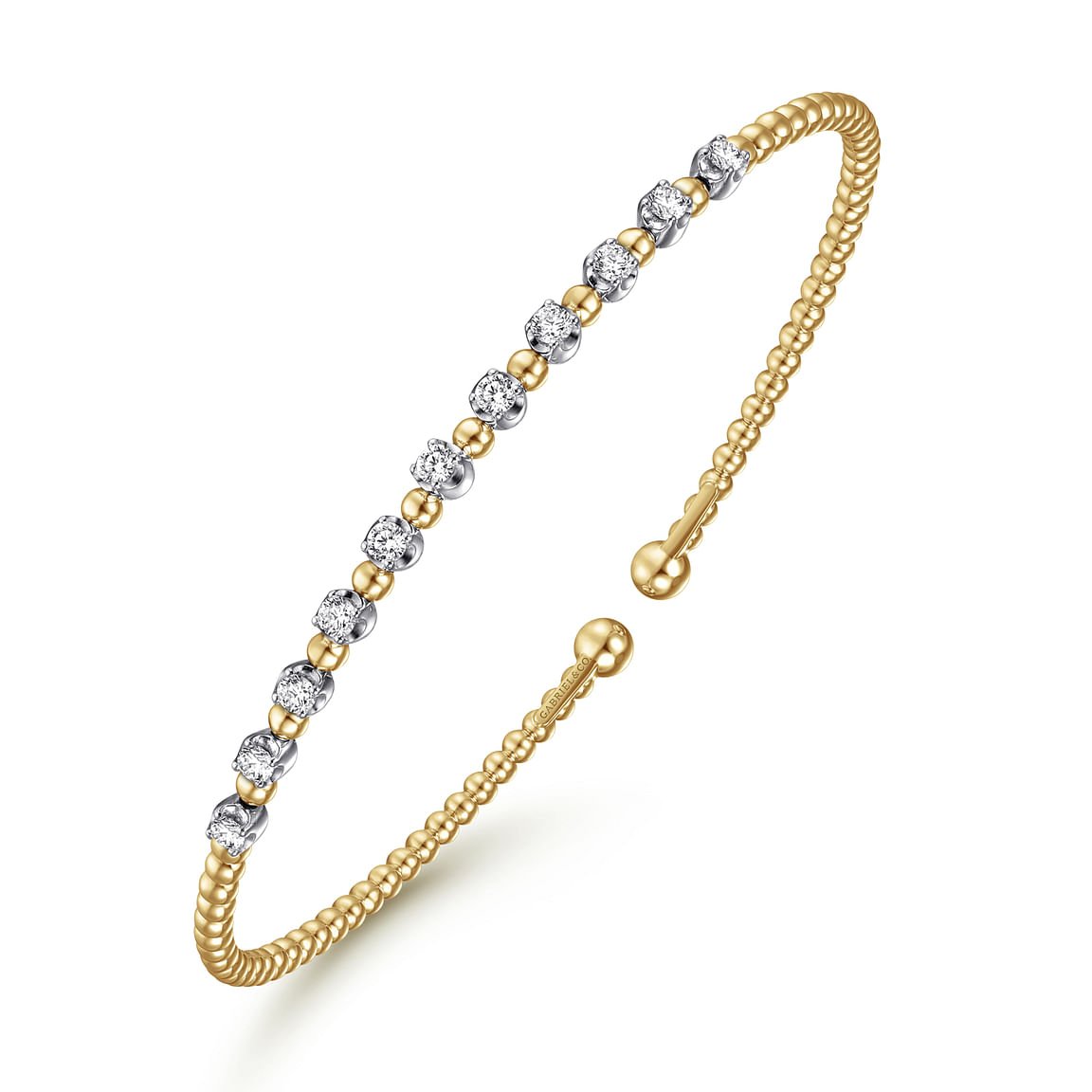 Bracelet flex cuff bangle with 11 diamonds on top 2 - tone karat gold - Gaines Jewelers