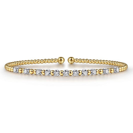 Bracelet flex cuff bangle with 11 diamonds on top 2 - tone karat gold - Gaines Jewelers