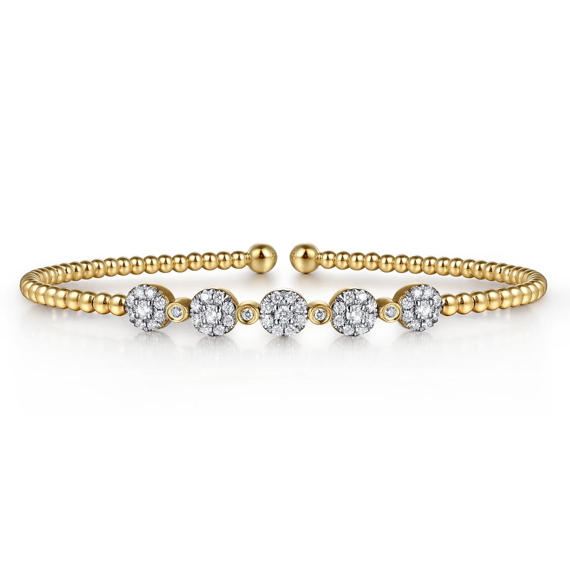 Bracelet flex cuff bangle with 5 diamond clusters on top 2 - tone karat gold - Gaines Jewelers