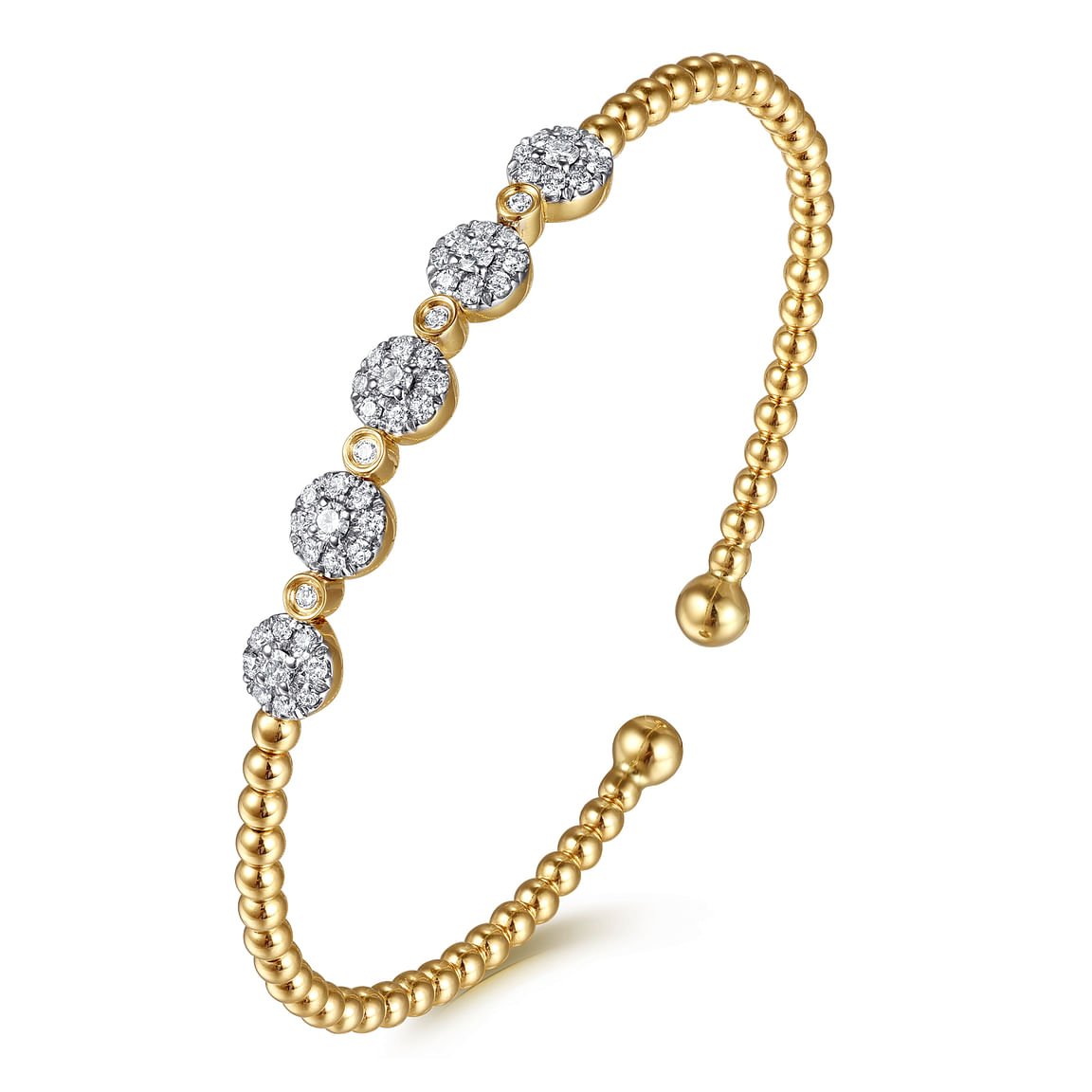 Bracelet flex cuff bangle with 5 diamond clusters on top 2 - tone karat gold - Gaines Jewelers