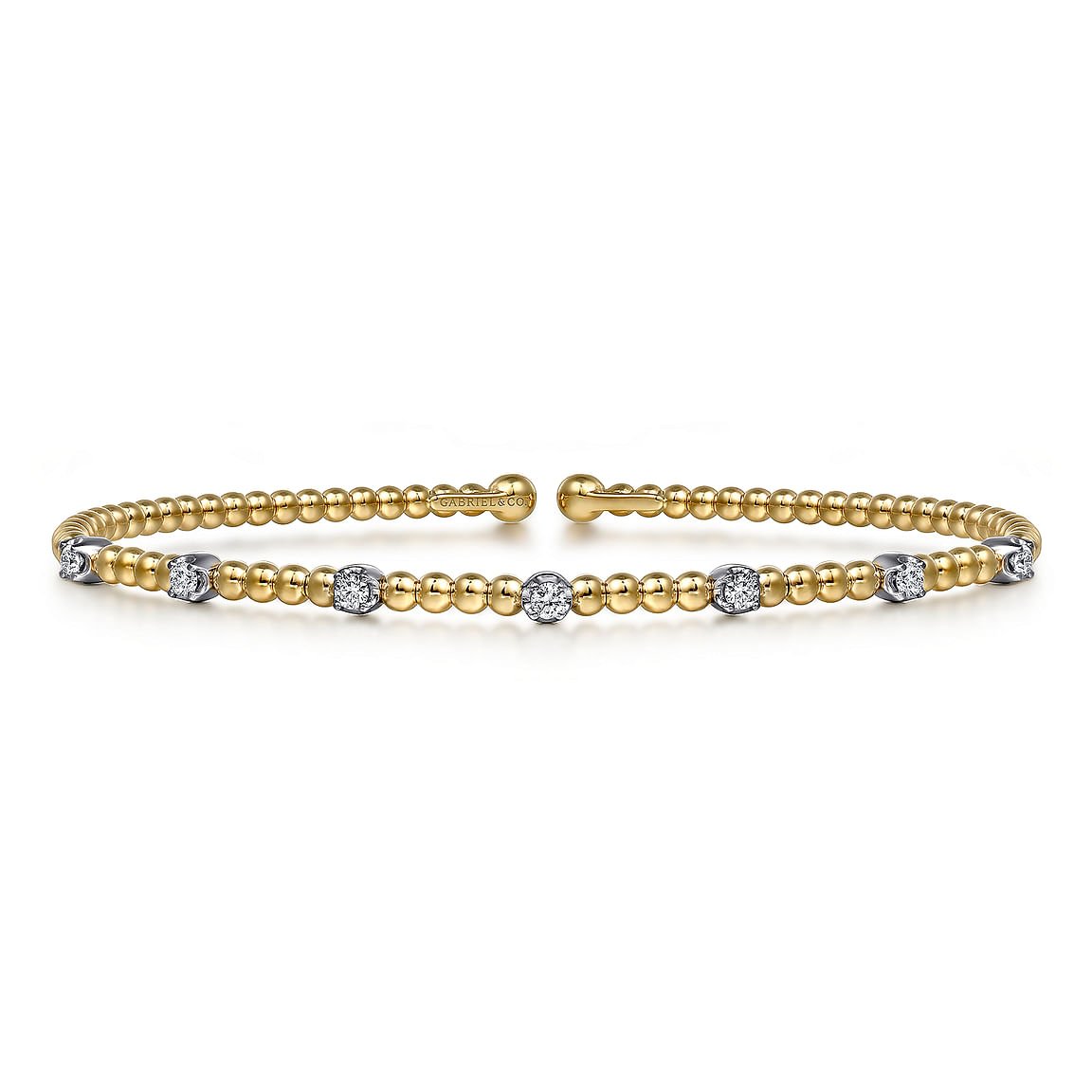 Bracelet flex cuff bangle with 7 diamonds on top 2 - tone karat gold - Gaines Jewelers