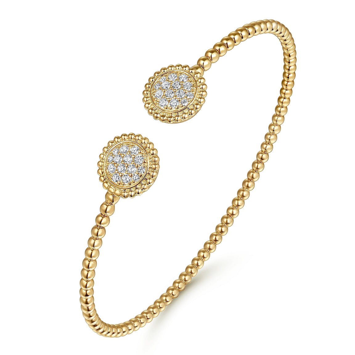 Bracelet flex cuff bangle with diamond clusters at split top 14kt yellow gold by Gabriel - Gaines Jewelers