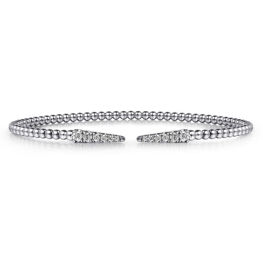 Bracelet flex cuff bangle with split spike motif top set with diamonds 14kt white gold - Gaines Jewelers