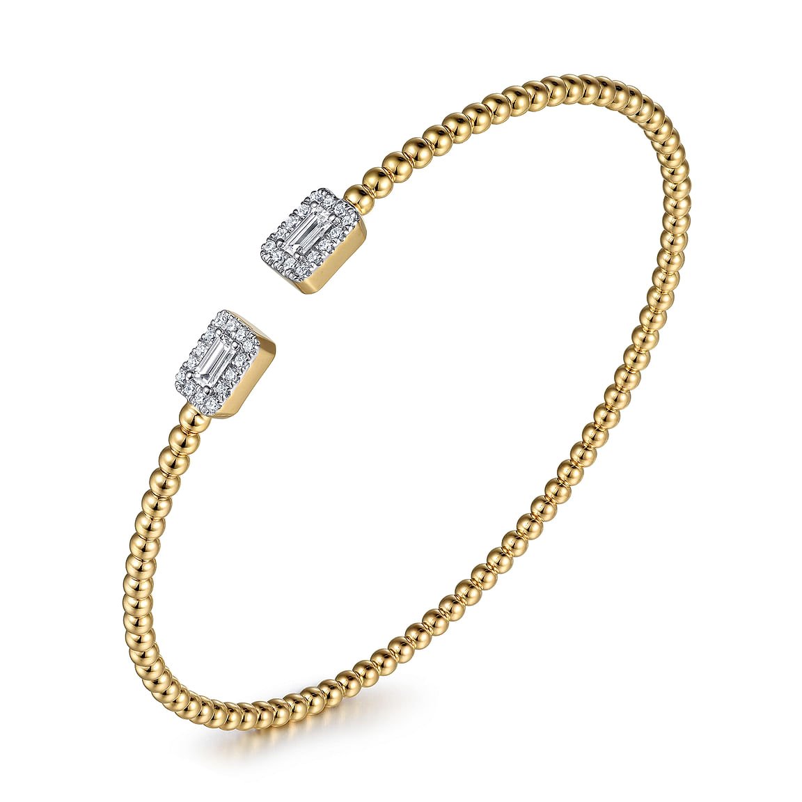 Bracelet flex cuff bangle with split top & rectangular diamonds at top 14kt yellow gold - Gaines Jewelers