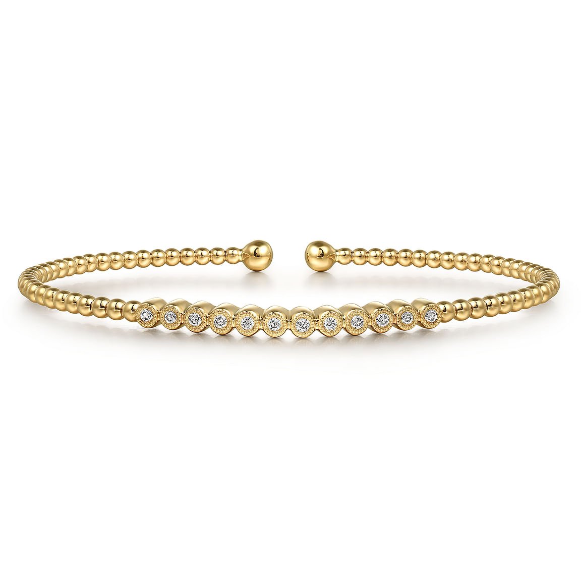 Bracelet flex cuff bangle with top bar set with 12 diamonds 14kt yellow gold - Gaines Jewelers