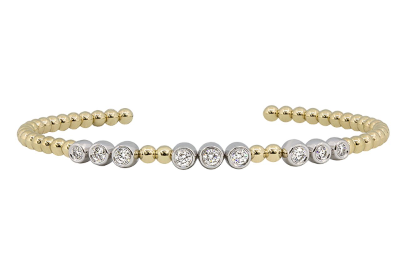 Bracelet - flex cuff with bezel set diamond & beads 2 - tone - Gaines Jewelers