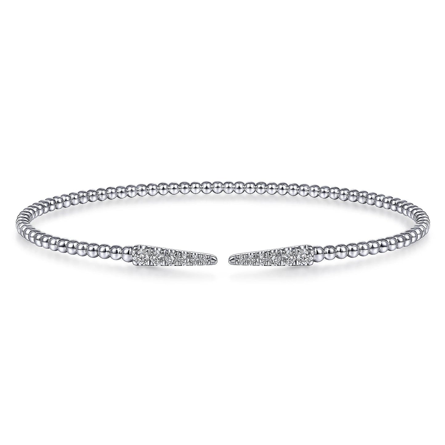 Bracelet - flex cuff with diamond spike tops 14kt white gold - Gaines Jewelers