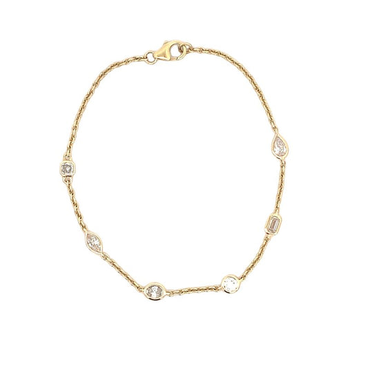 Bracelet - lab diamond station bracelet with multi stones 14kt yellow gold - Gaines Jewelers