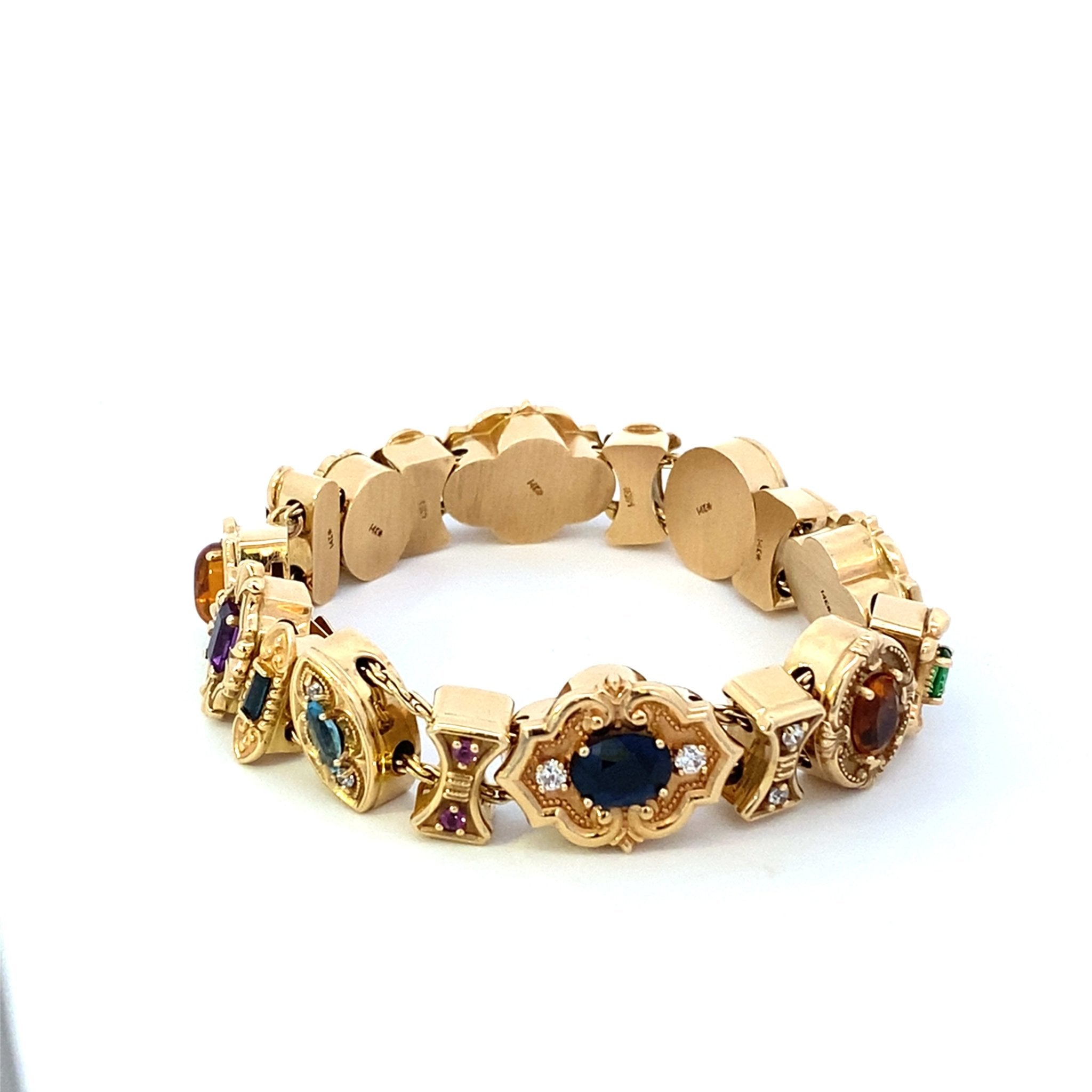 **** bracelet - slide style with multi color stones 14kt yellow gold - Gaines Jewelers
