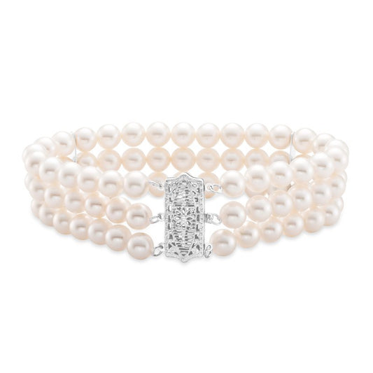 Bracelet with 3 strands of fresh water pearls 14kt white gold - Gaines Jewelers