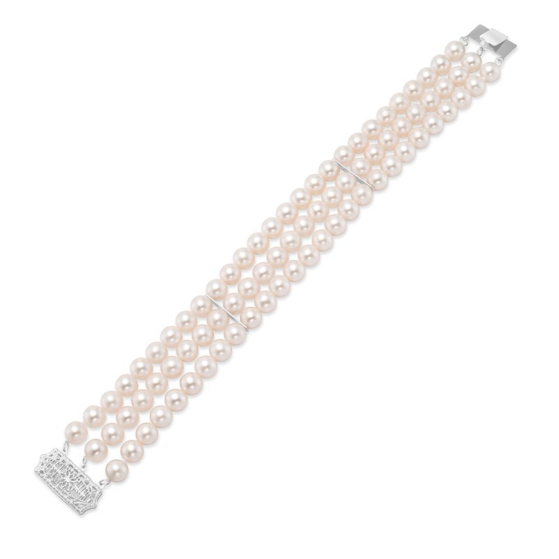 Bracelet with 3 strands of fresh water pearls 14kt white gold - Gaines Jewelers