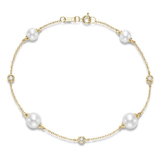 Bracelet with fresh water pearl and diamond stations 14kt yellow gold - Mastoloni - Gaines Jewelers