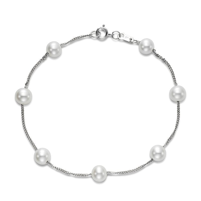 Bracelet with fresh water pearls tin cup style 14kt white gold - Gaines Jewelers