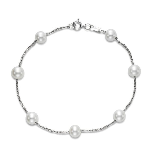 Bracelet with fresh water pearls tin cup style 14kt white gold - Gaines Jewelers