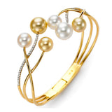 Bracelet with multi color pearl & diamond spray; cuff 18kt yellow gold by Mastoloni - Gaines Jewelers