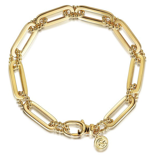 Bracelet with oval links & connecting bead links 14kt yellow gold - Gaines Jewelers